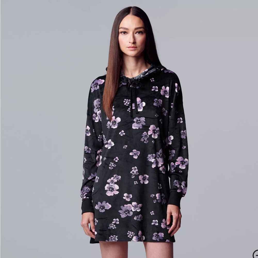 NWT Simply Vera Vera Wang Velour Cozy Hooded Sleepshirt Sleepwear Two Pockets 1X